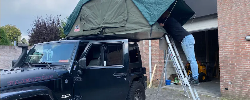 tembo 4x4 rooftop tent uitproberen op auto